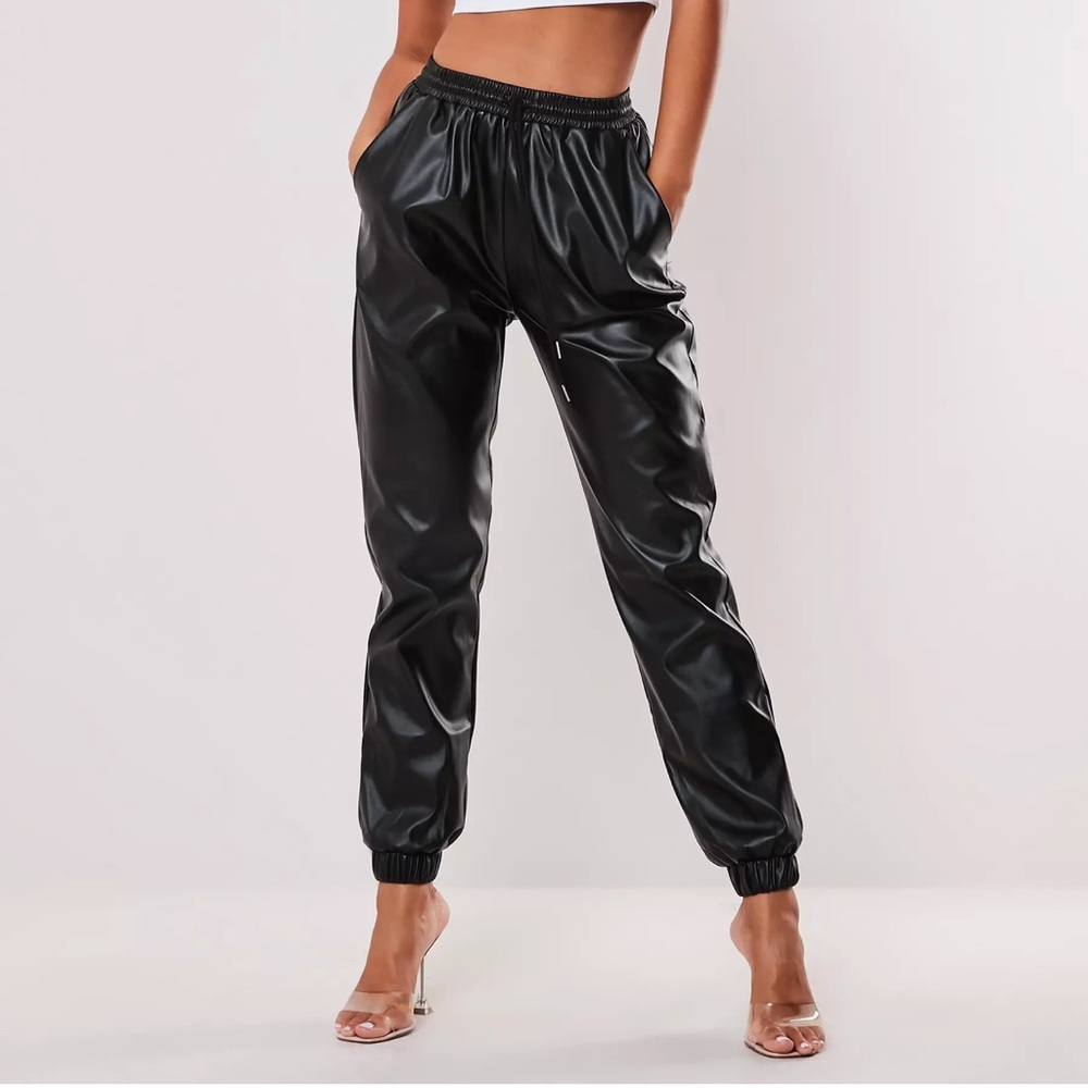 Faux leather joggers